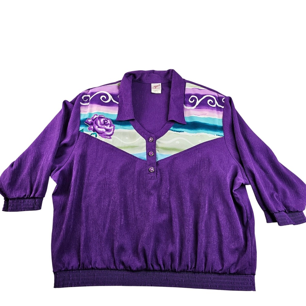 GW Division of Graff Blouse Women Size‎ 2X Purple Floral Western Style Pullover